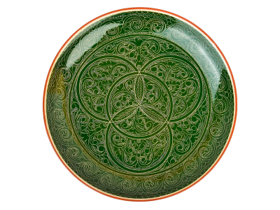 Ляган Риштанская Керамика 32см, плоский, цвет зеленый/коричневый фото №1643822