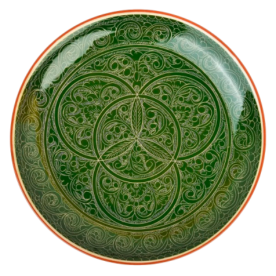 Ляган Риштанская Керамика 42см, плоский, цвет зеленый/коричневый фото №1643826