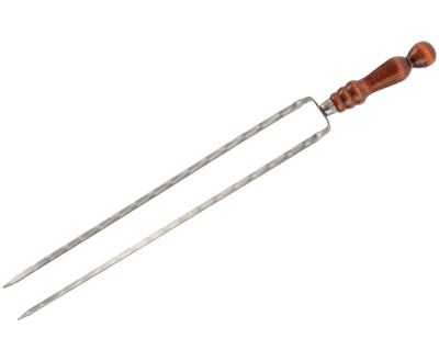 Шампур Двойной с деревянной ручкой (шампур-вилка) 10х3мм 45см фото №1643938
