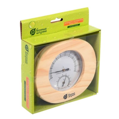Термометр с гигрометром овальный, 16*14*3см,в дерев.корпусе Банные штучки фото №1453474